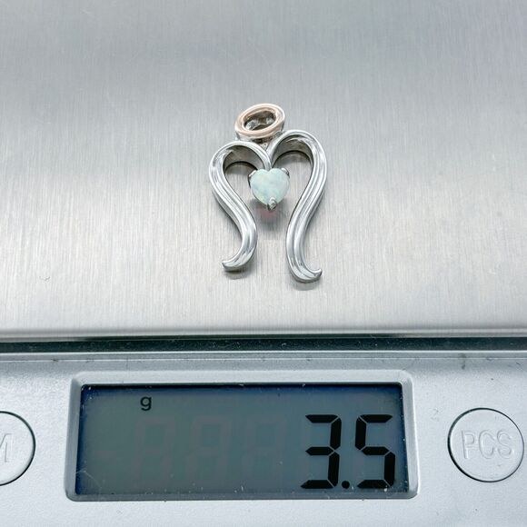 Vintage Sterling Silver 925 Opal Heart Gold Tone Halo Angel Pendant - Picture 5 of 5